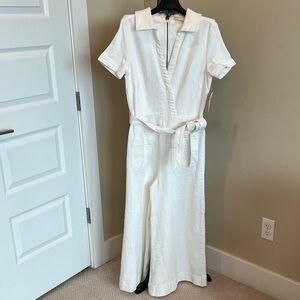 NWT! Maeve by Anthropologie white denim Short Sleeve Jumpsuit size 8